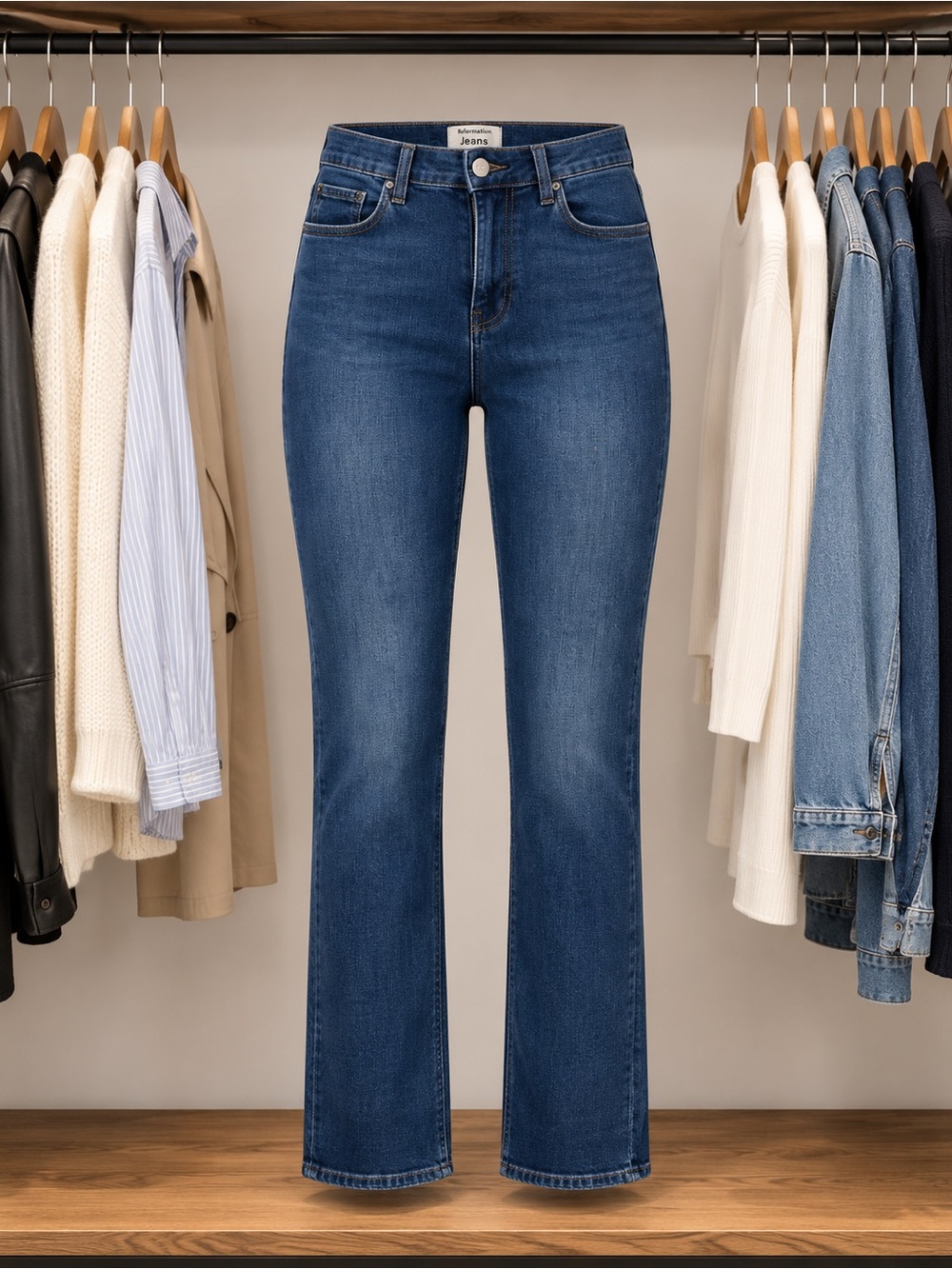 Reformation Dark Blue High-Rise Flare Jeans
